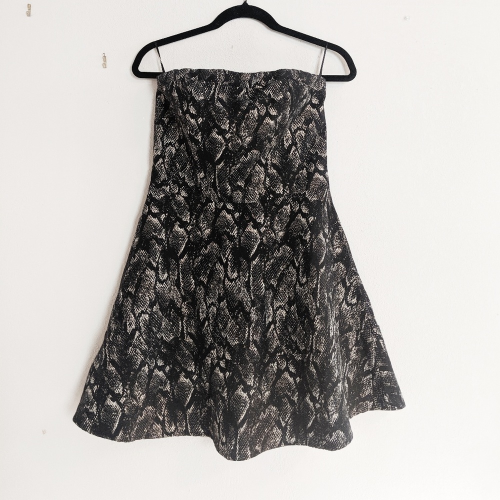 Express Snakeskin Print Strapless Dress with Gold